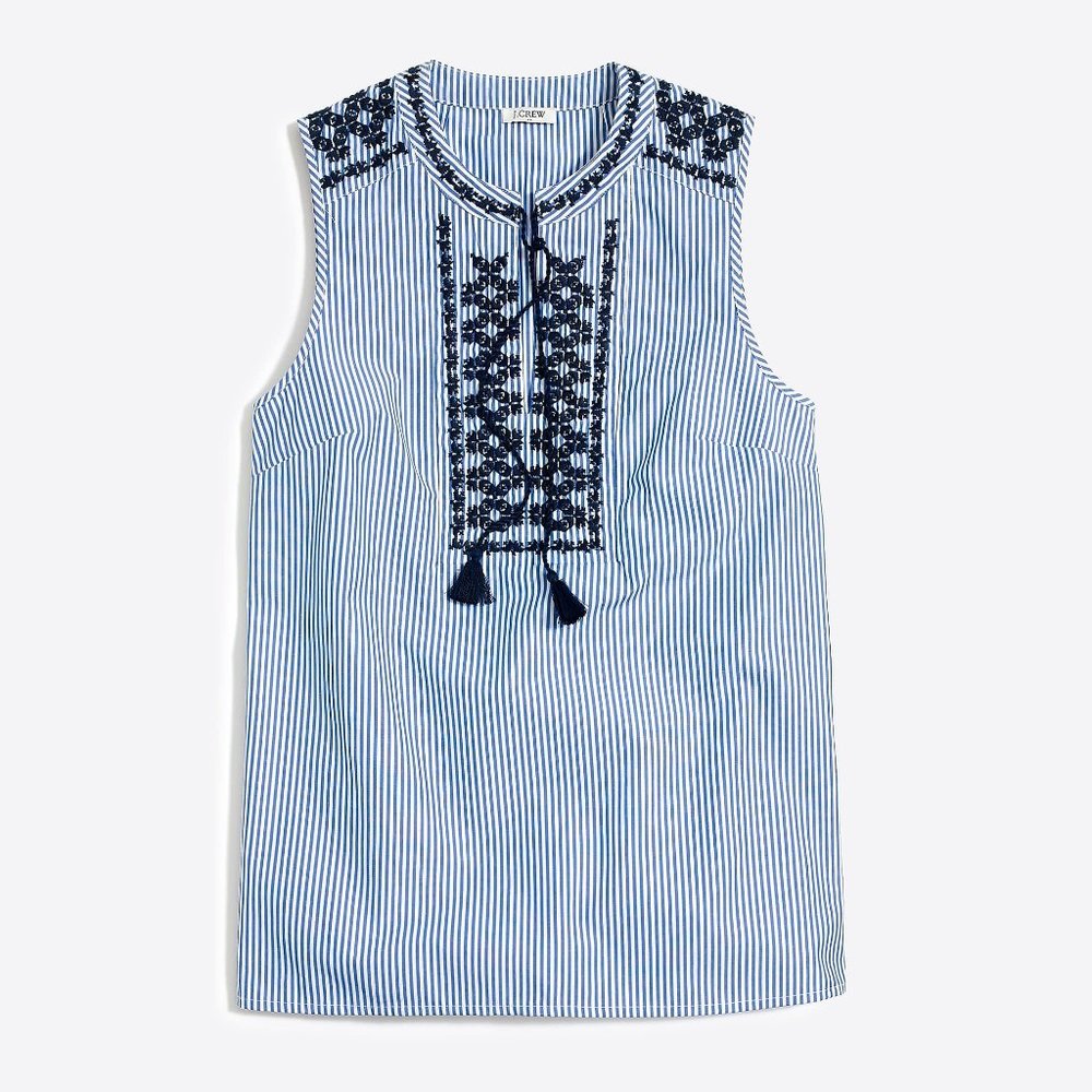 NWT! J. Crew Embroidered striped tank top